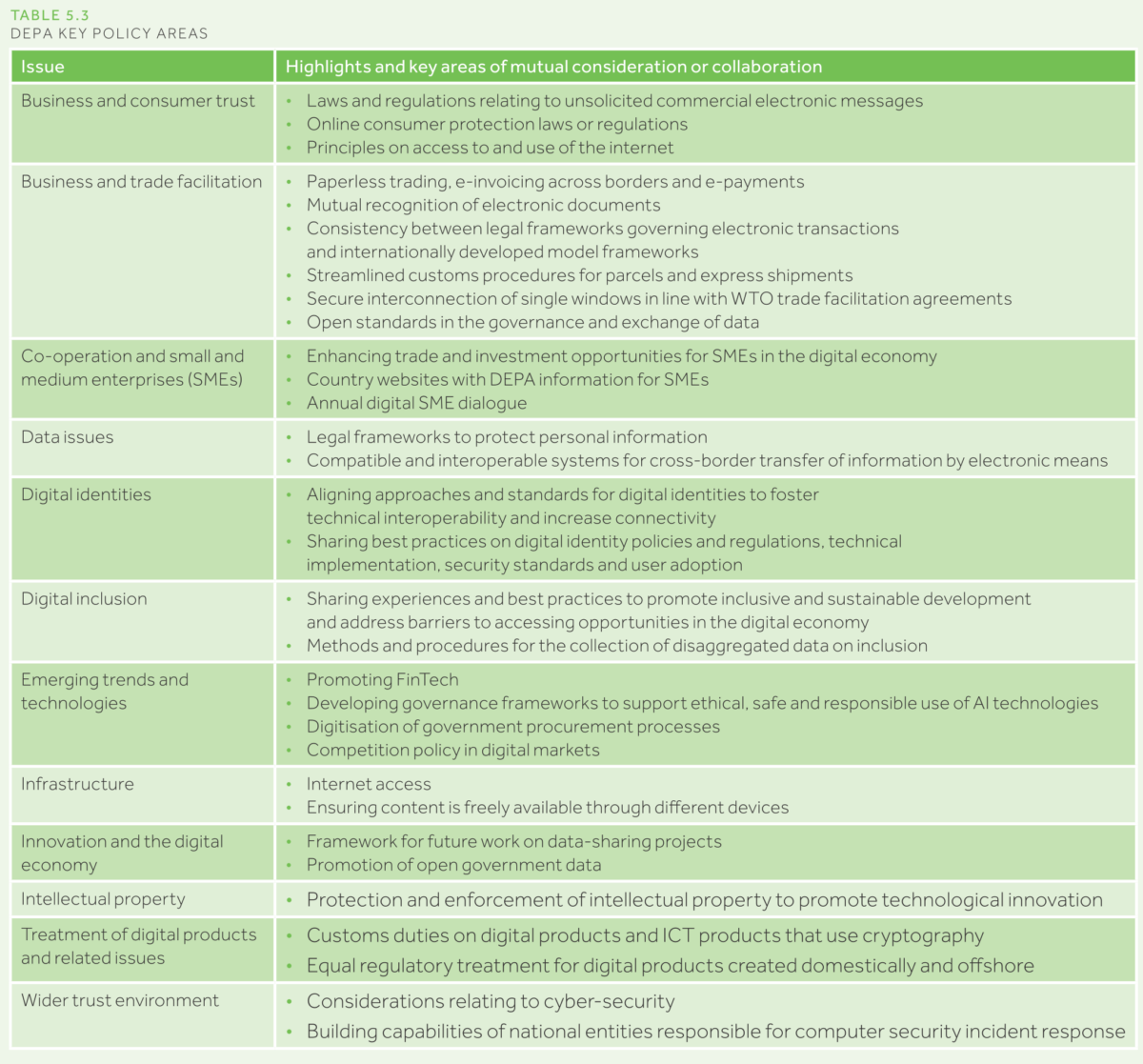 Depa Key Policy Areas