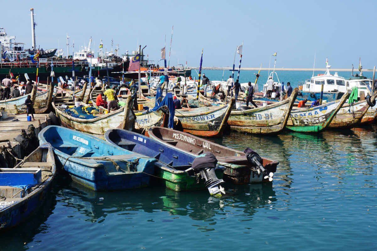 Fishing boats in the ficher harbor of Lome in Togo Fishing boats in the ficher harbor of Lome in Togo